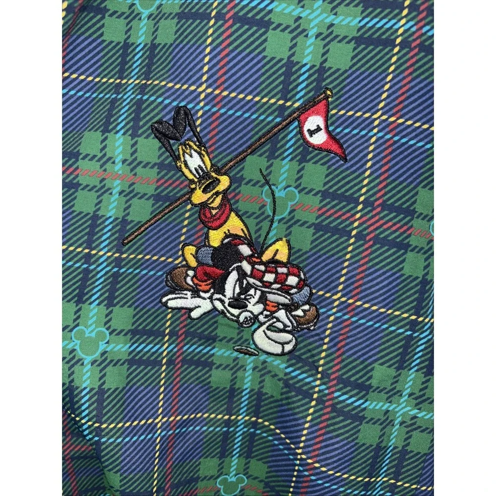 Disney‎ Store Full Zip Golf Jacket Size XXL Pluto Mickey Green Plaid Disney Golf